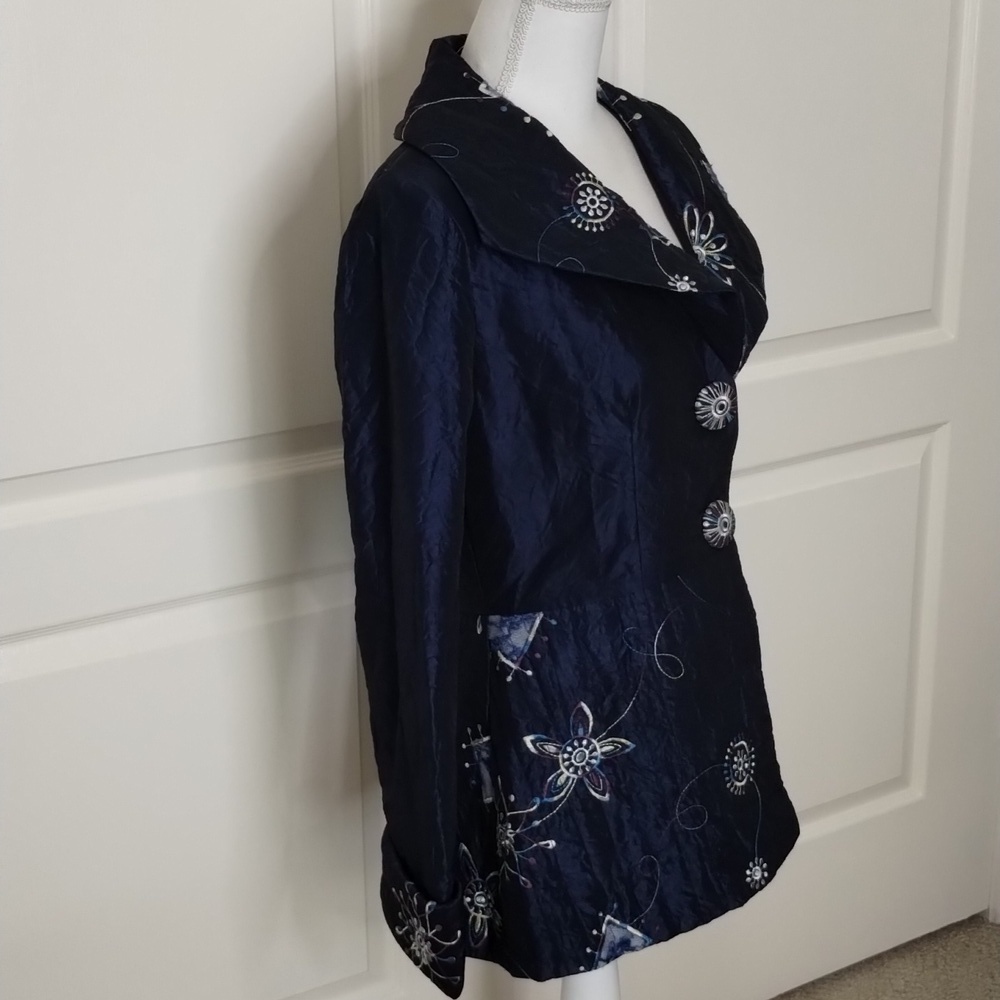 Design Today's Vintage Navy Embroidered Blazer Jacket Size Medium shiny - Picture 5 of 13